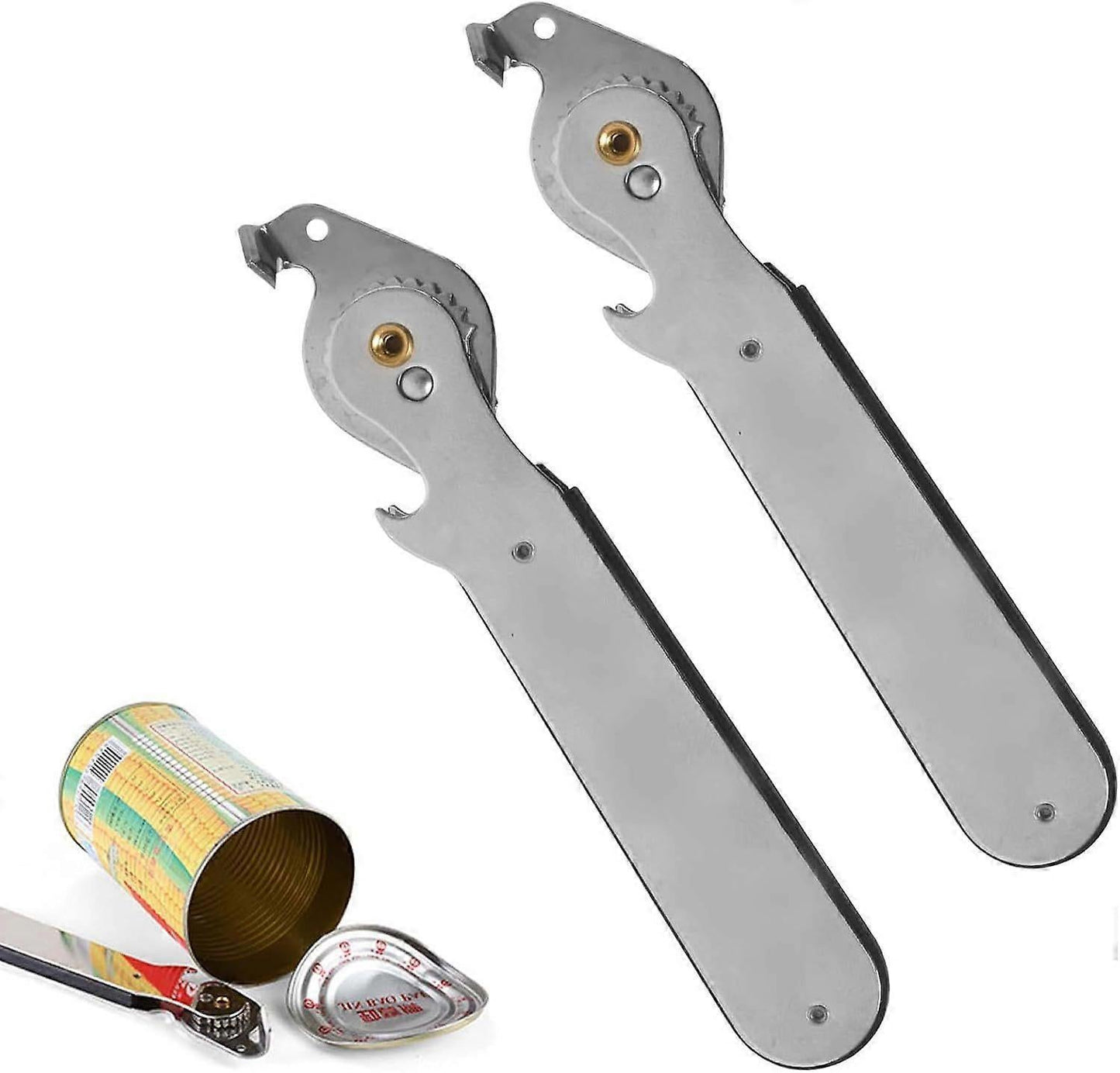 2pcs Stainless Steel Manual Can Opener, Smooth Edge, Tin & Can Opening Tool V1263-JX-4913