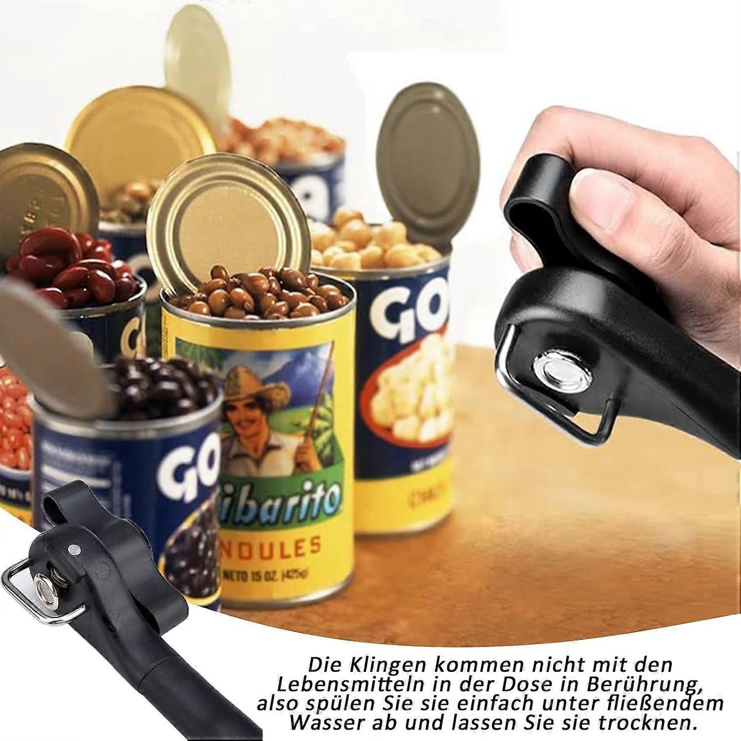 Manual Stainless Steel Can Opener, No Sharp Edges, Black, Restaurant & Kitchen Use V1263-JX-4918