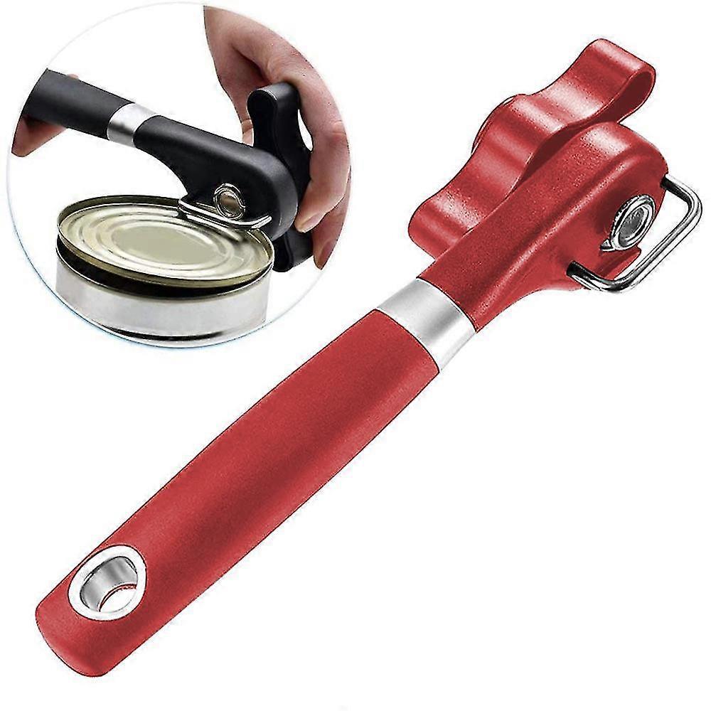 Manual Stainless Steel Can Opener, Smooth Edge, Red Handle V1263-JX-4922