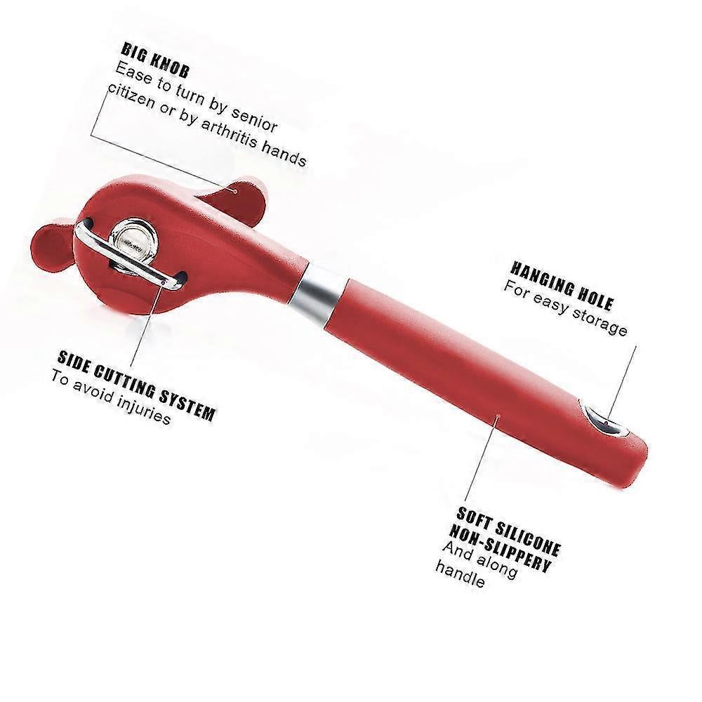 Manual Stainless Steel Can Opener, Smooth Edge, Red Handle V1263-JX-4922
