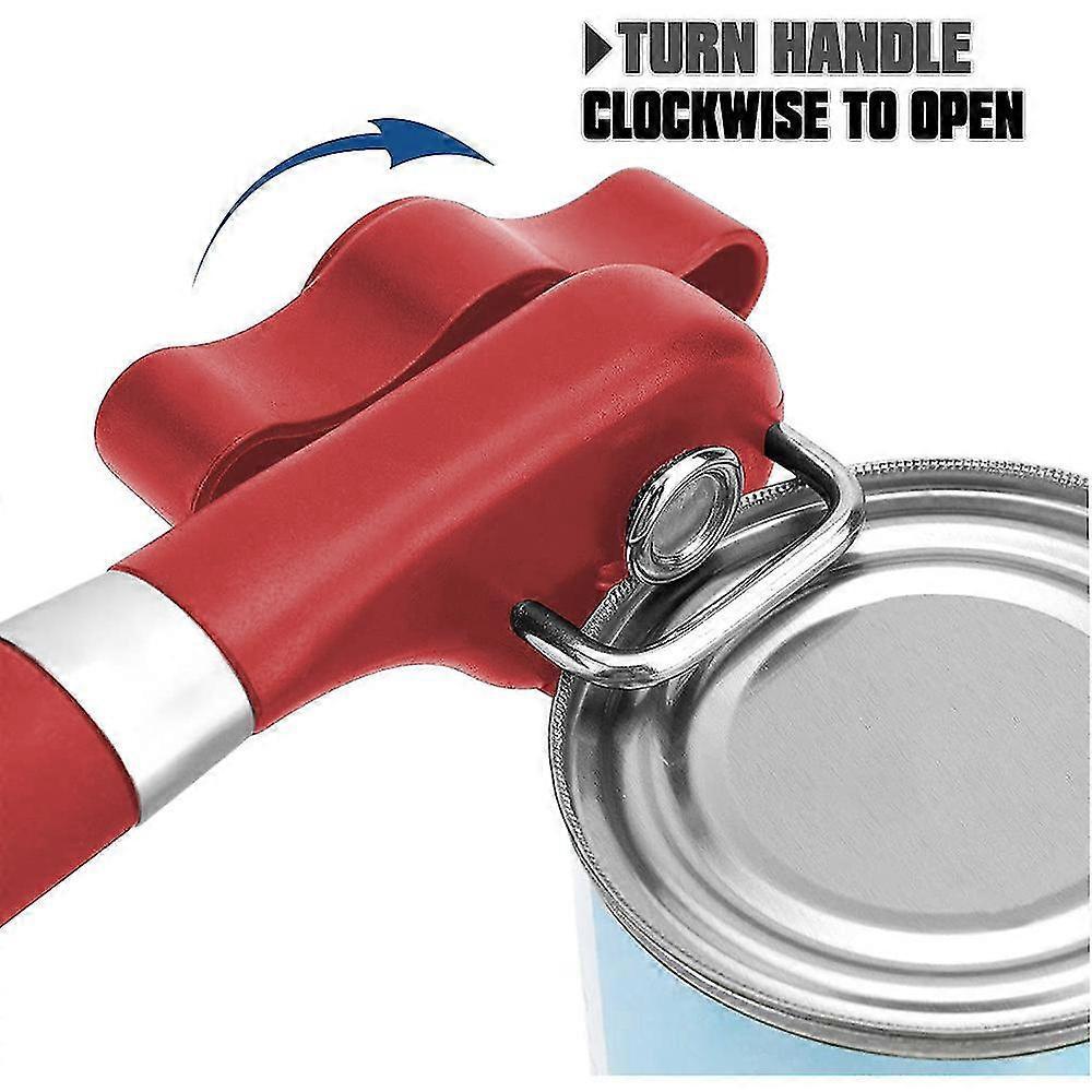 Manual Stainless Steel Can Opener, Smooth Edge, Red Handle V1263-JX-4922