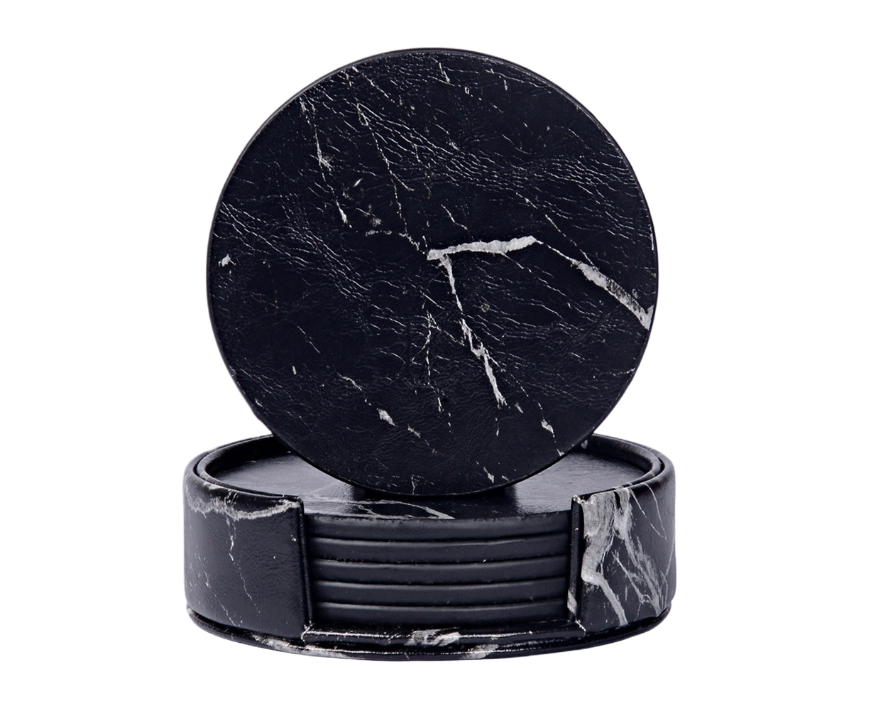6Pcs Faux Leather Marble Coasters Cup Mat Pad Holder Placemat Dining Table Decor- B V1263-JX-495