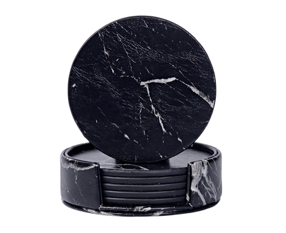 6Pcs Faux Leather Marble Coasters Cup Mat Pad Holder Placemat Dining Table Decor- B V1263-JX-495