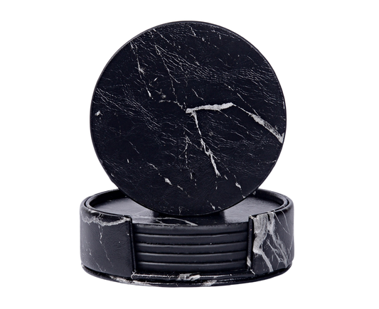 6Pcs Faux Leather Marble Coasters Cup Mat Pad Holder Placemat Dining Table Decor- B V1263-JX-495