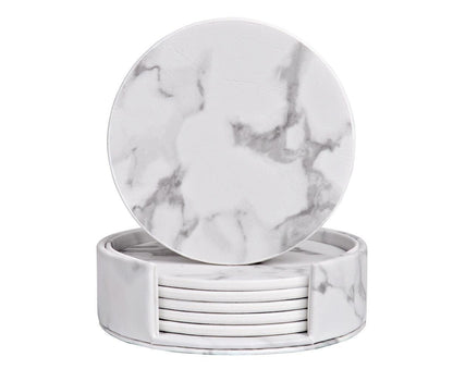 6Pcs Faux Leather Marble Coasters Cup Mat Pad Holder Placemat Dining Table Decor- B V1263-JX-495