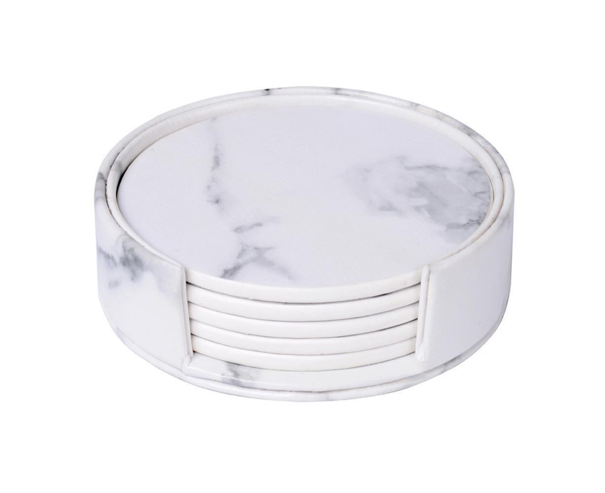 6Pcs Faux Leather Marble Coasters Cup Mat Pad Holder Placemat Dining Table Decor- B V1263-JX-495