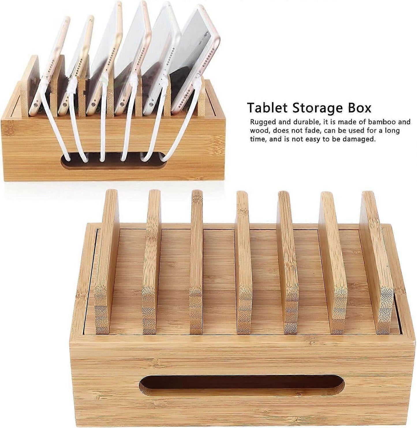 Bamboo Charging Station for Multiple Devices, Wood Organizer Dock V1263-JX-4995