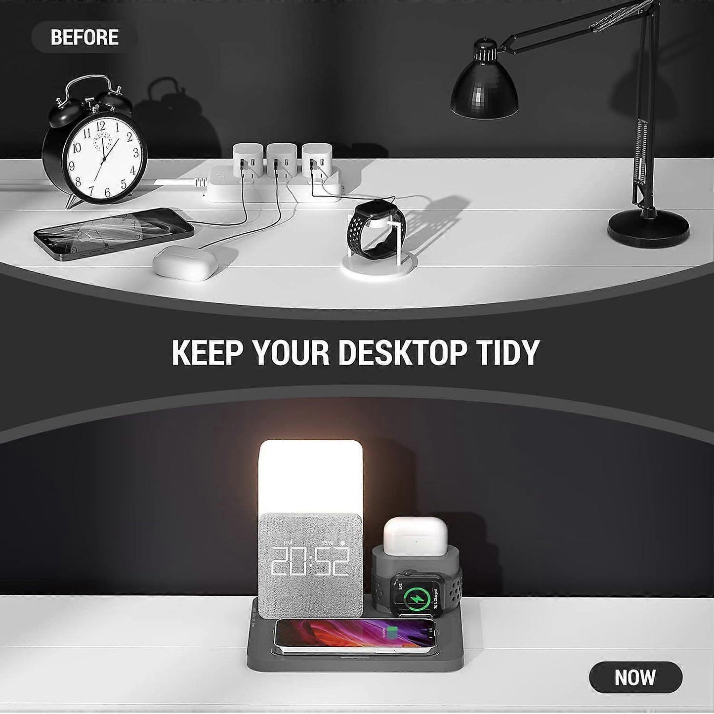 3-in-1 Wireless Charging Station with Alarm Clock V1263-JX-5005