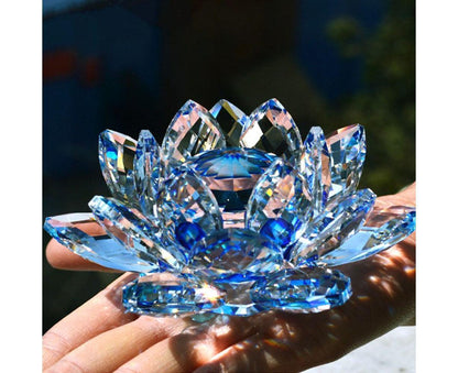 Artificial Quartz Crystal Lotus Flower Figurine Wedding Party Decor Souvenir-White V1263-JX-502