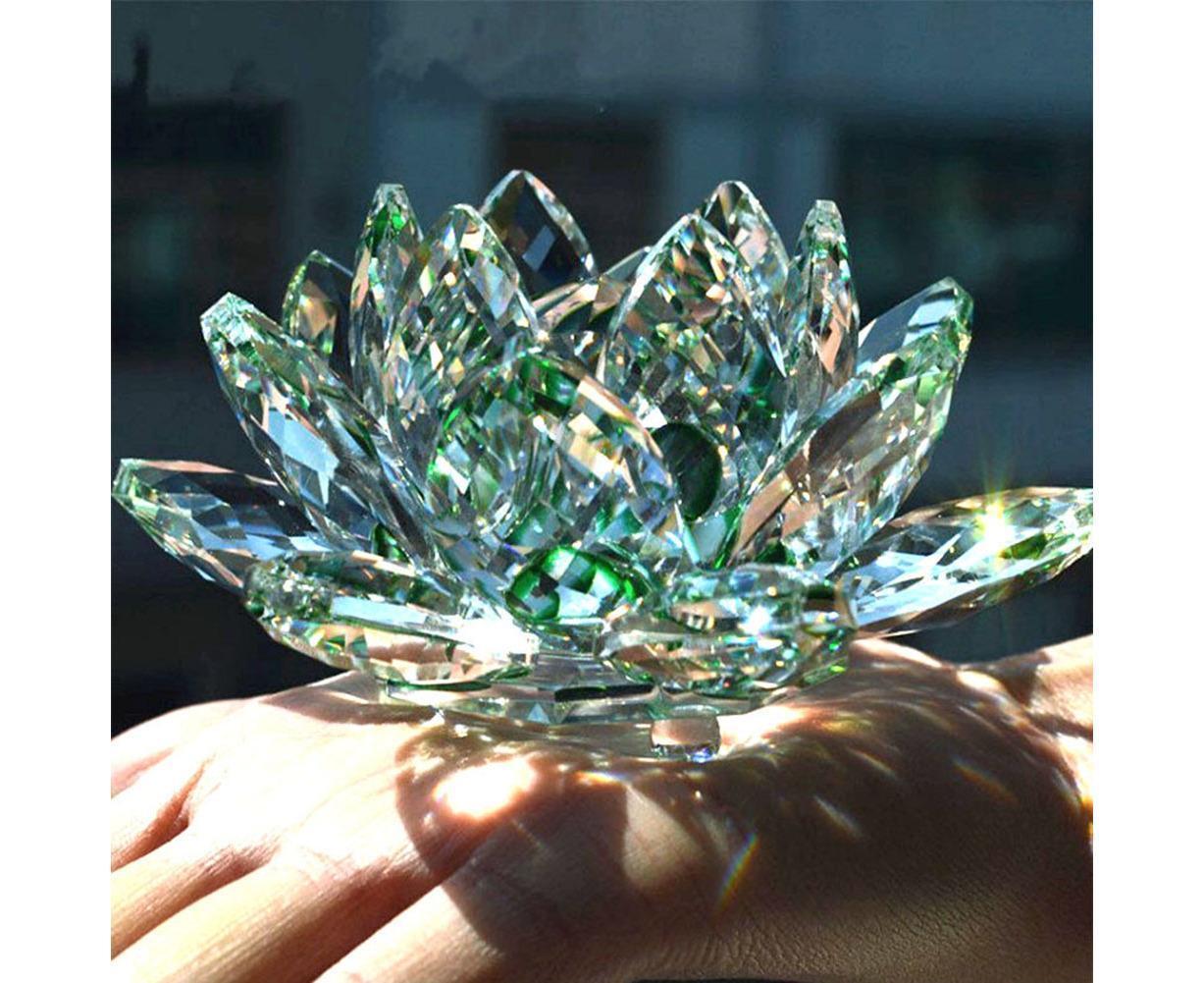 Artificial Quartz Crystal Lotus Flower Figurine Wedding Party Decor Souvenir-White V1263-JX-502