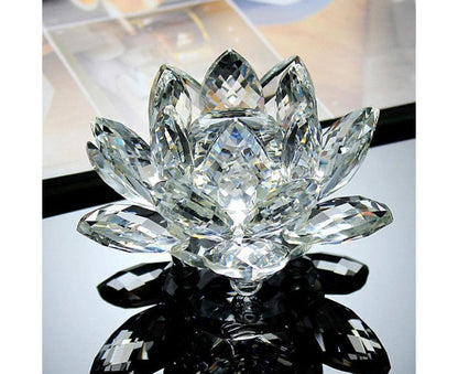 Artificial Quartz Crystal Lotus Flower Figurine Wedding Party Decor Souvenir-White V1263-JX-502