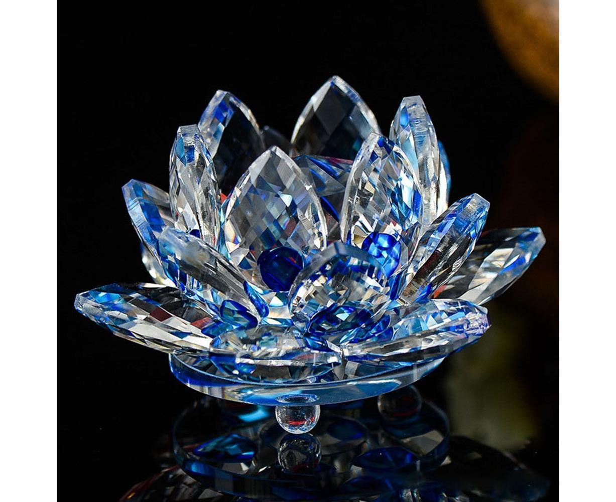Artificial Quartz Crystal Lotus Flower Figurine Wedding Party Decor Souvenir-White V1263-JX-502
