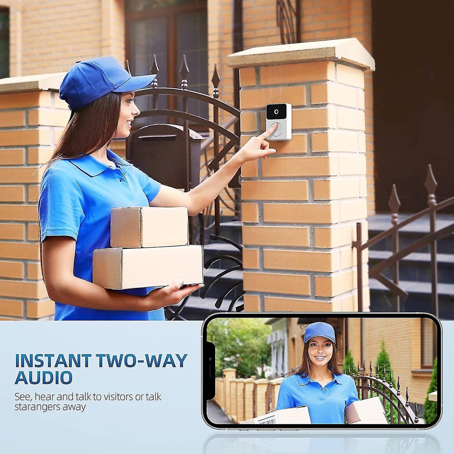 Wireless Doorbell Camera with Chime, 2.4GHz Video Doorbell V1263-JX-5025