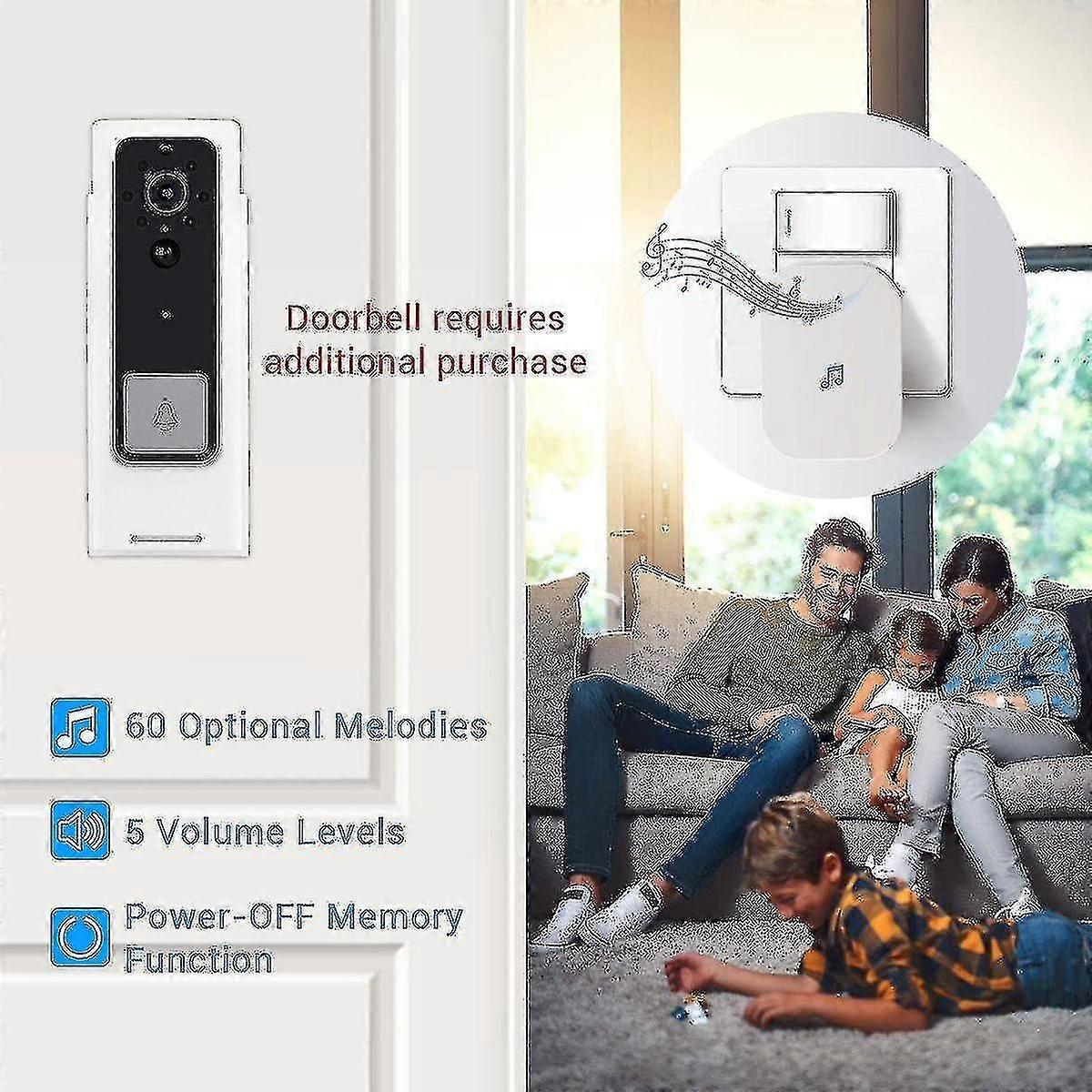 Ring Doorbell Wireless Chime Plug-In, Smart Video Doorbell Prompt Voice V1263-JX-5046