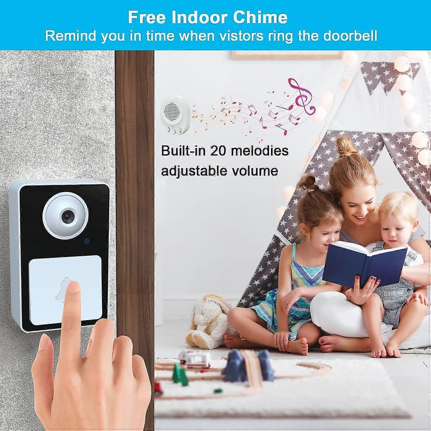 Rechargeable Wireless Video Doorbell Camera, Real-Time View, Cordless V1263-JX-5048