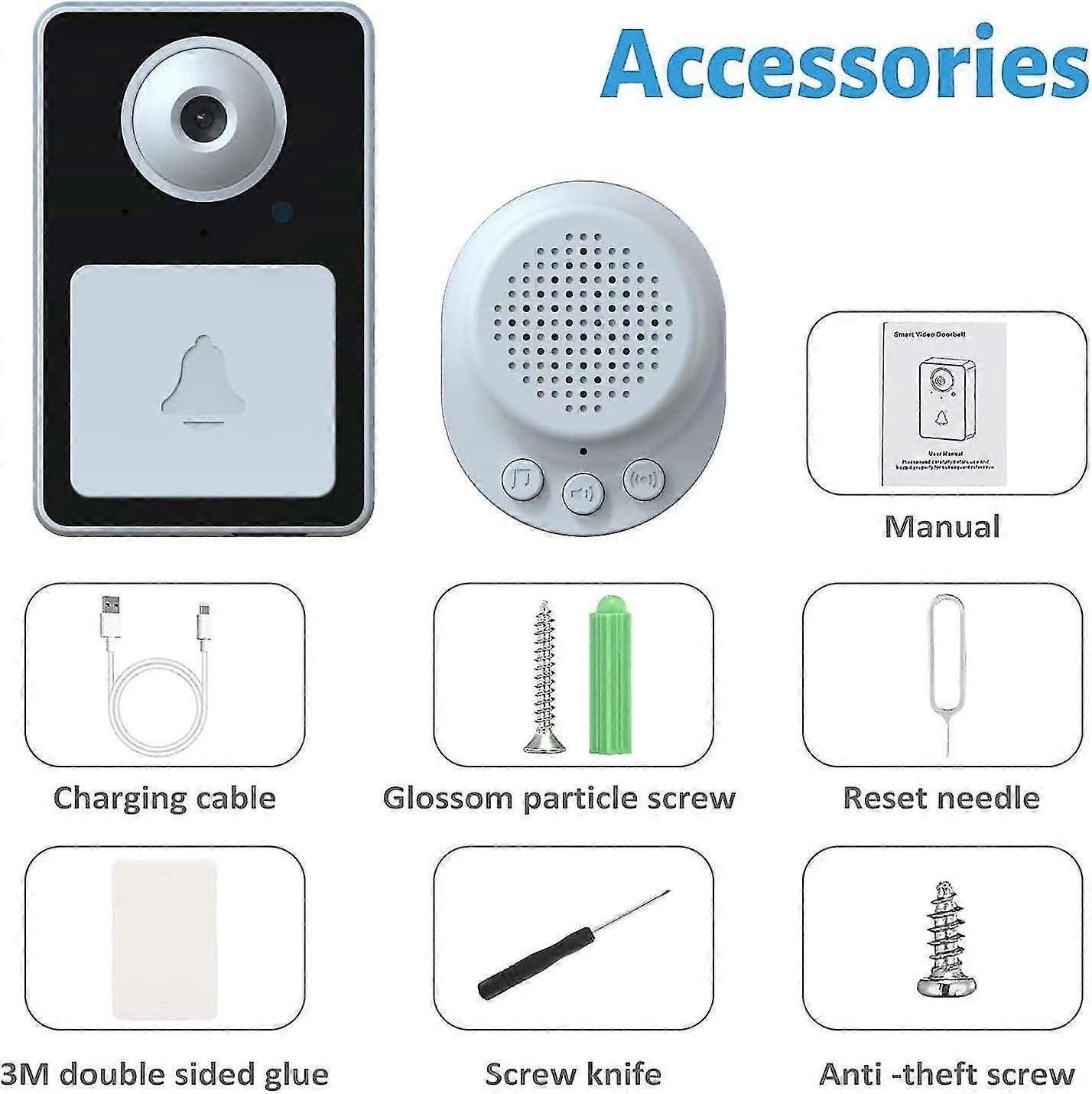 Rechargeable Wireless Video Doorbell Camera, Real-Time View, Cordless V1263-JX-5048