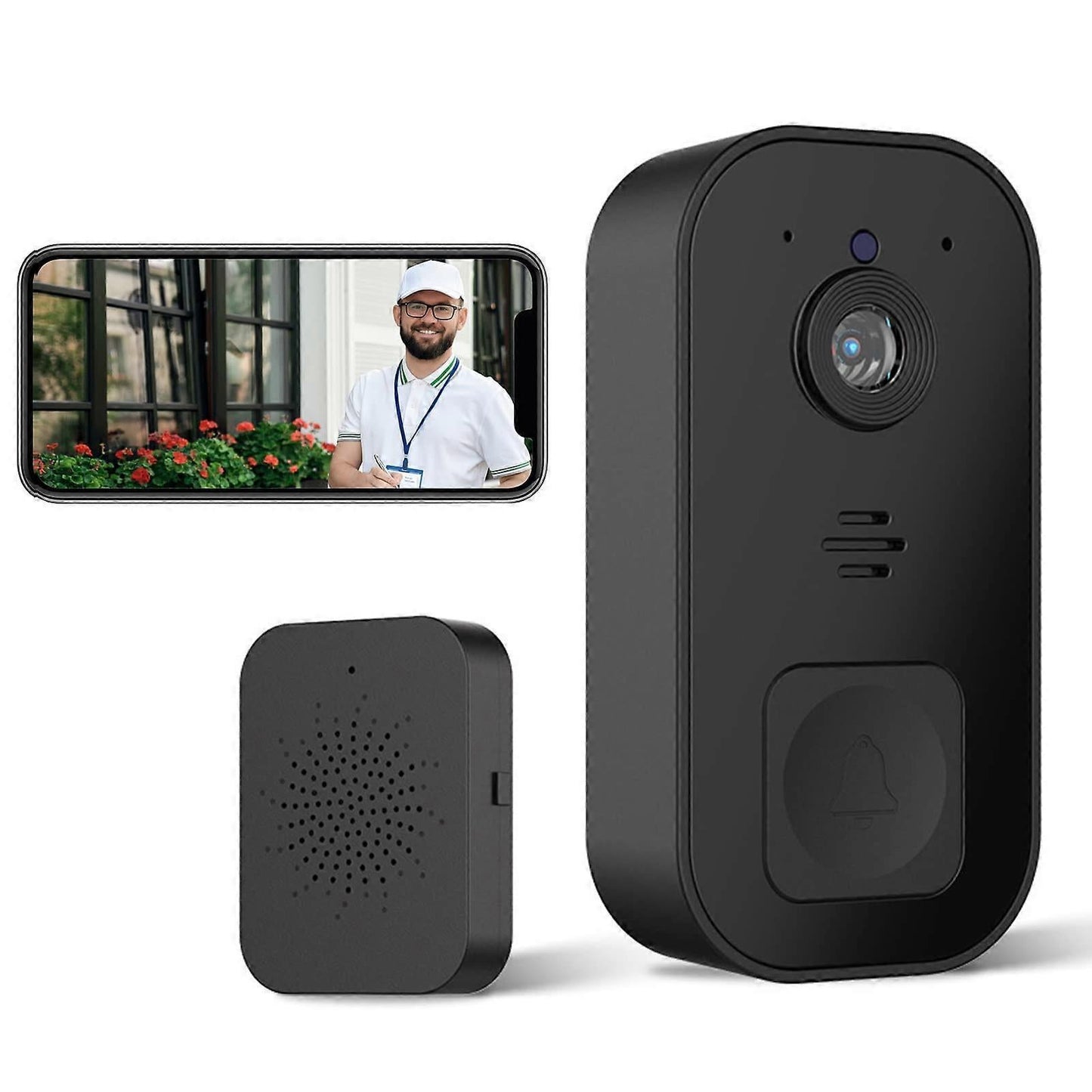 Wireless Video Doorbell Camera, 2.4GHz WiFi, Black V1263-JX-5056