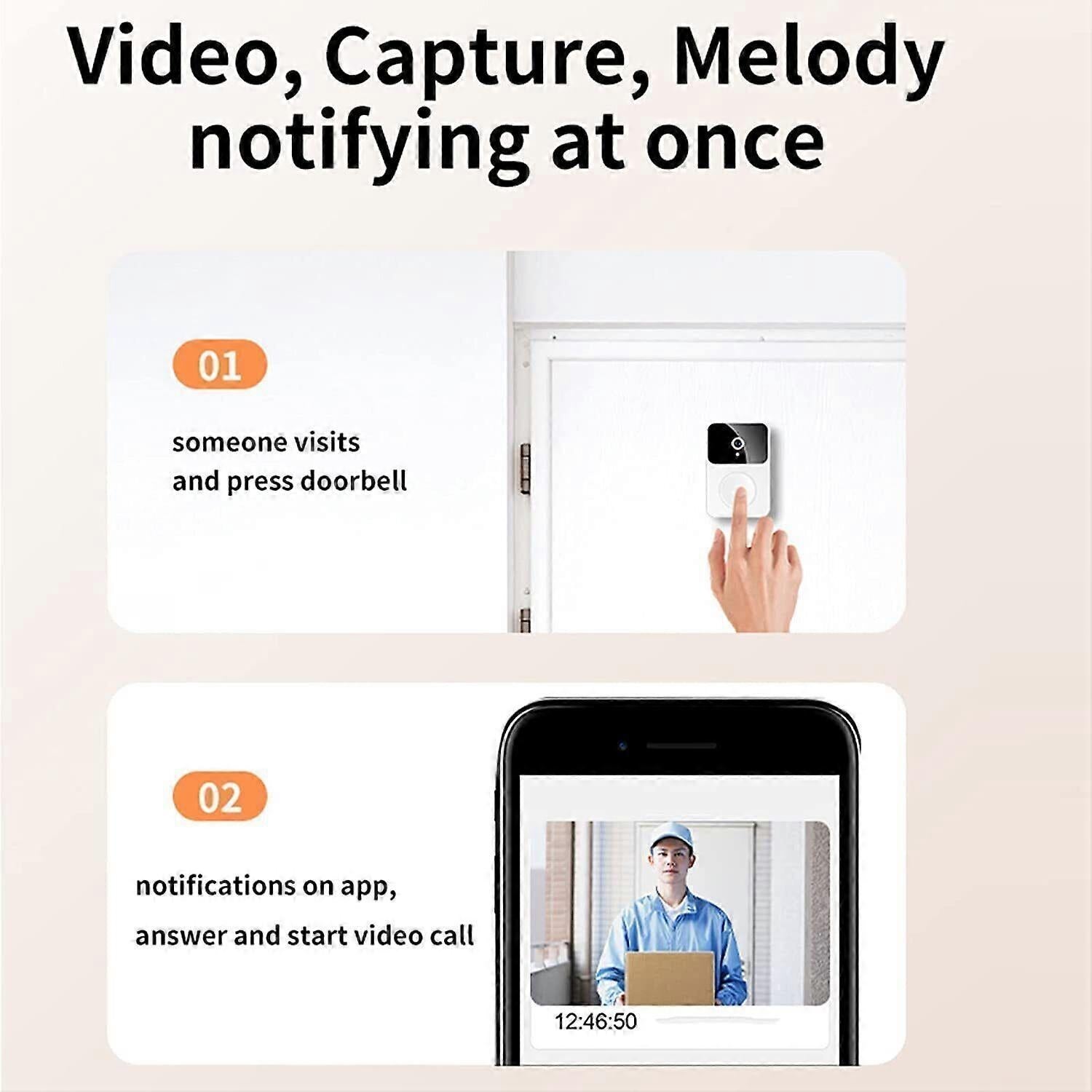 WiFi Smart Video Doorbell, Wireless Phone Intercom Security Camera V1263-JX-5057