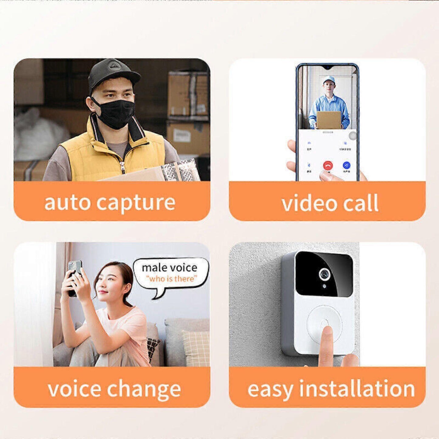 WiFi Smart Video Doorbell, Wireless Phone Intercom Security Camera V1263-JX-5057