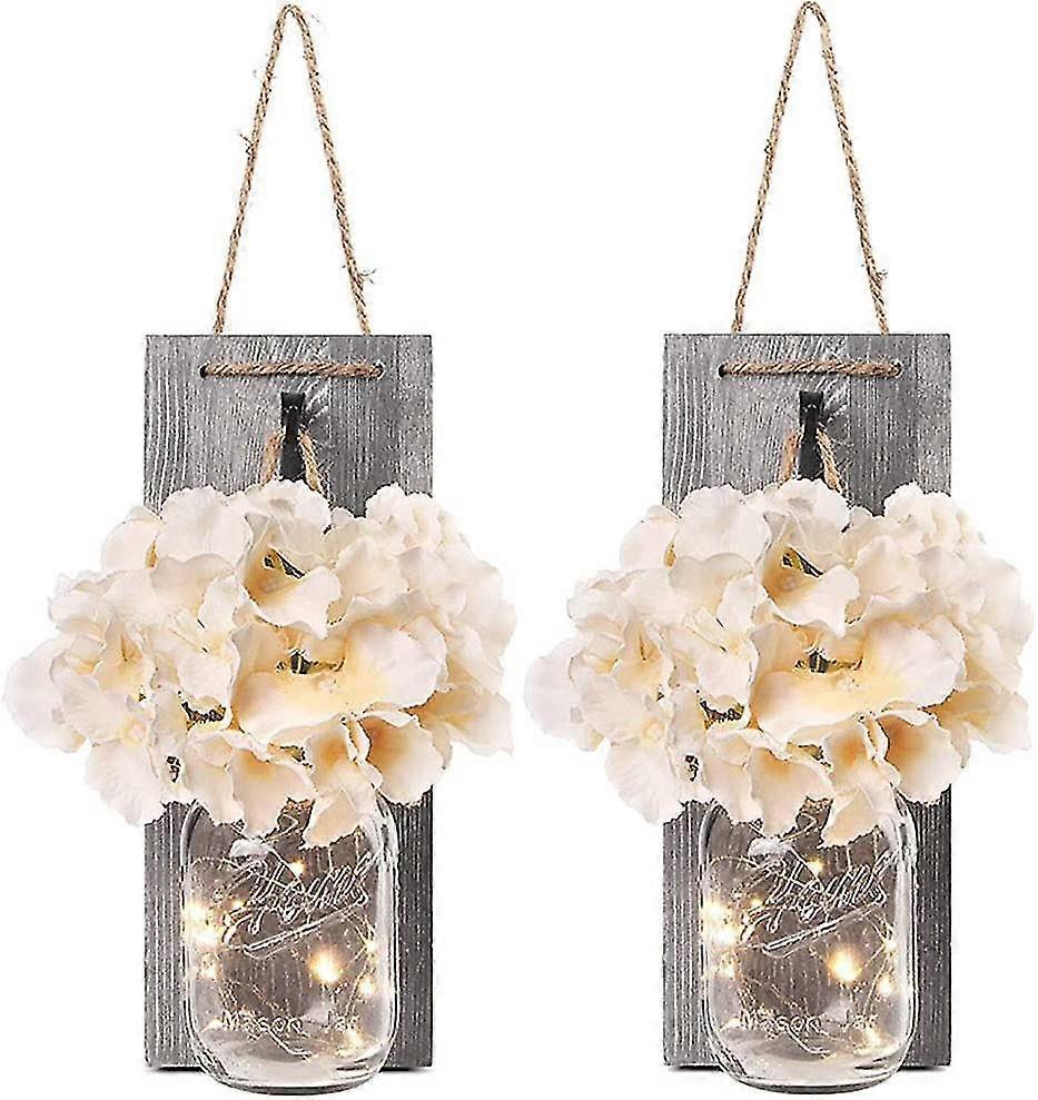 Rustic Mason Jar LED String Lights with Silk Hydrangea, Set of 2 V1263-JX-5075