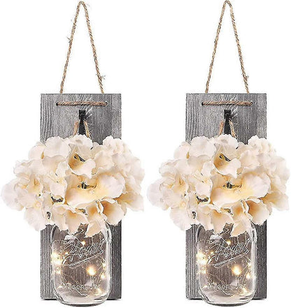 Rustic Mason Jar LED String Lights with Silk Hydrangea, Set of 2 V1263-JX-5075