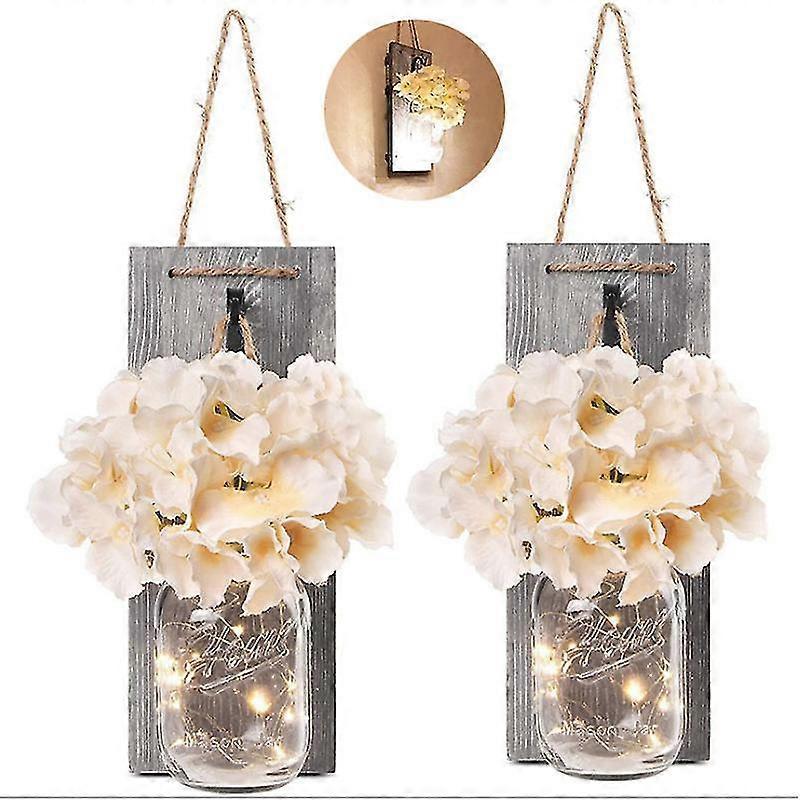 Rustic Mason Jar LED String Lights with Silk Hydrangea, Set of 2 V1263-JX-5075