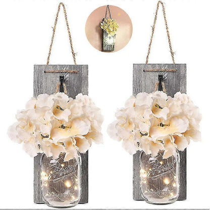 Rustic Mason Jar LED String Lights with Silk Hydrangea, Set of 2 V1263-JX-5075
