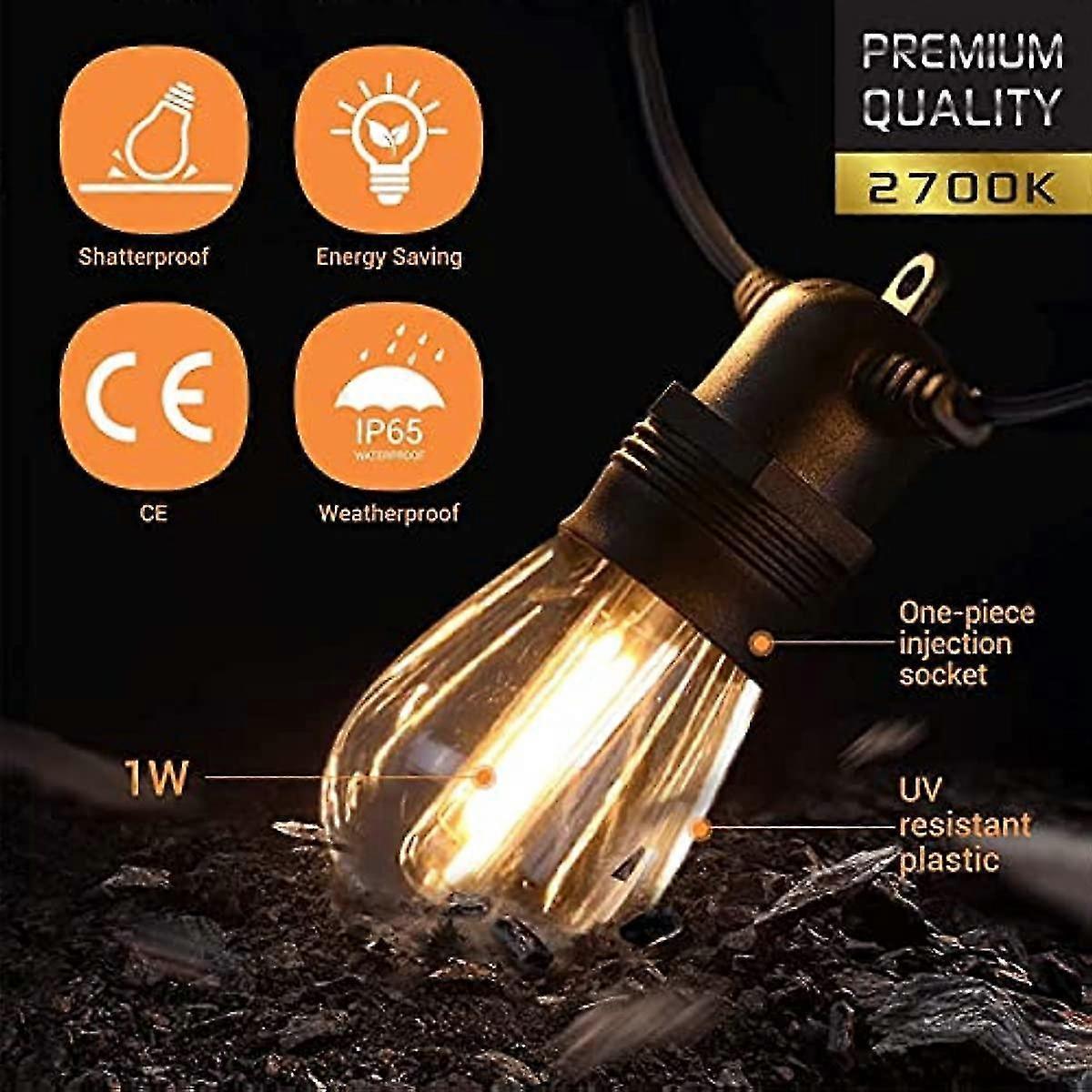 15M Outdoor Patio LED String Lights, IP65, S14 Bulbs, Expandable V1263-JX-5081
