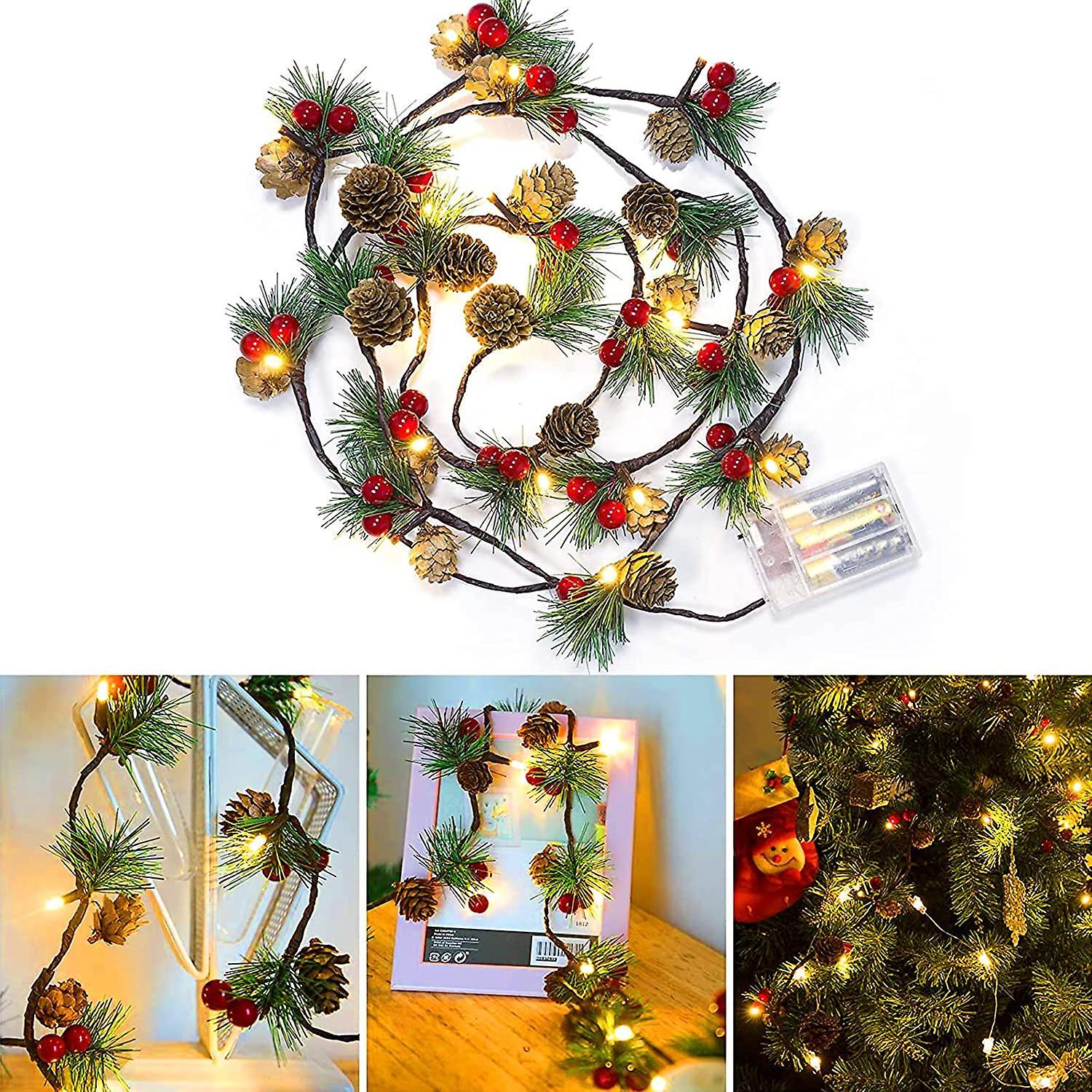 3M 30 LED Pinecone String Lights, Battery Powered, Xmas Red Berries Decor (2 Pack) V1263-JX-5088
