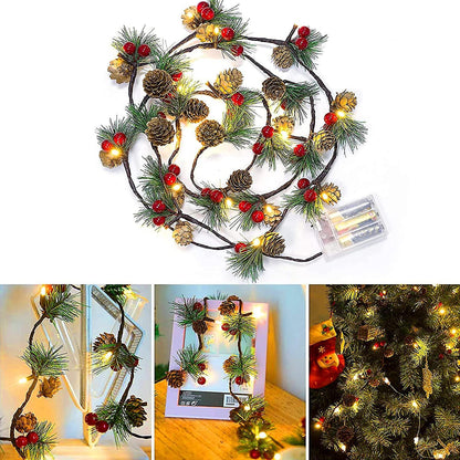 3M 30 LED Pinecone String Lights, Battery Powered, Xmas Red Berries Decor (2 Pack) V1263-JX-5088