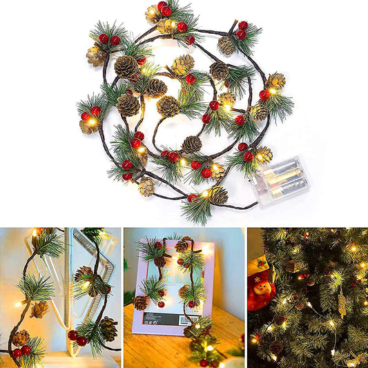 3M 30 LED Pinecone String Lights, Battery Powered, Xmas Red Berries Decor (2 Pack) V1263-JX-5088