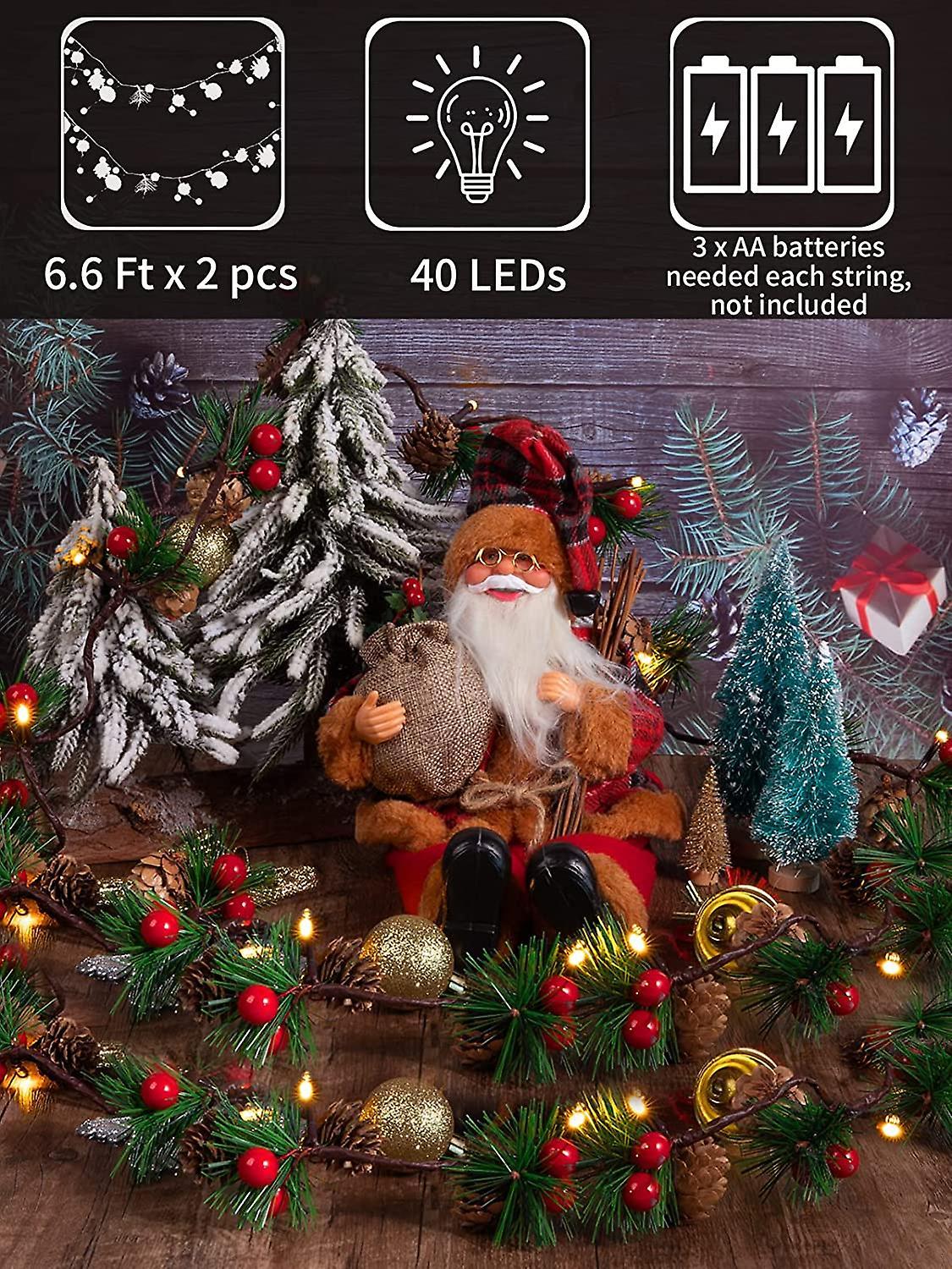 3M 30 LED Pinecone String Lights, Battery Powered, Xmas Red Berries Decor (2 Pack) V1263-JX-5088