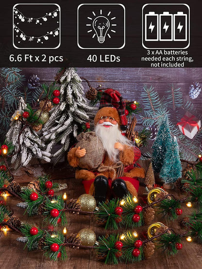 3M 30 LED Pinecone String Lights, Battery Powered, Xmas Red Berries Decor (2 Pack) V1263-JX-5088