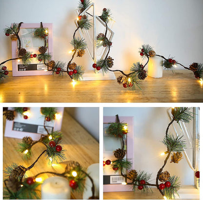 3M 30 LED Pinecone String Lights, Battery Powered, Xmas Red Berries Decor (2 Pack) V1263-JX-5088