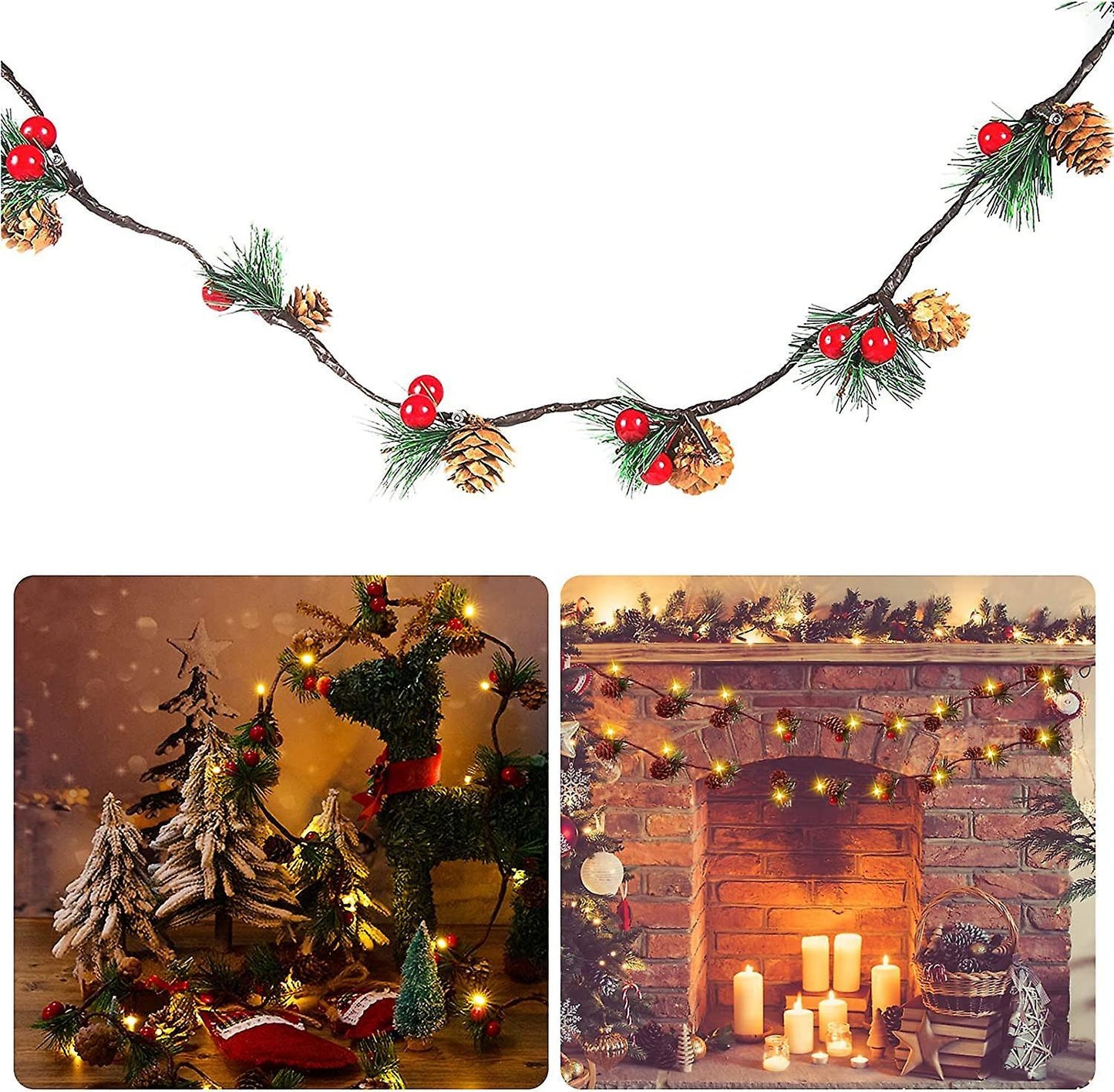 3M 30 LED Pinecone String Lights, Battery Powered, Xmas Red Berries Decor (2 Pack) V1263-JX-5088