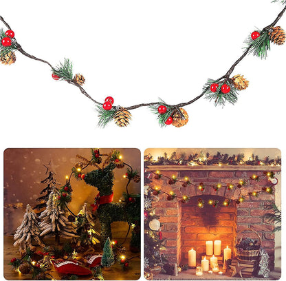 3M 30 LED Pinecone String Lights, Battery Powered, Xmas Red Berries Decor (2 Pack) V1263-JX-5088