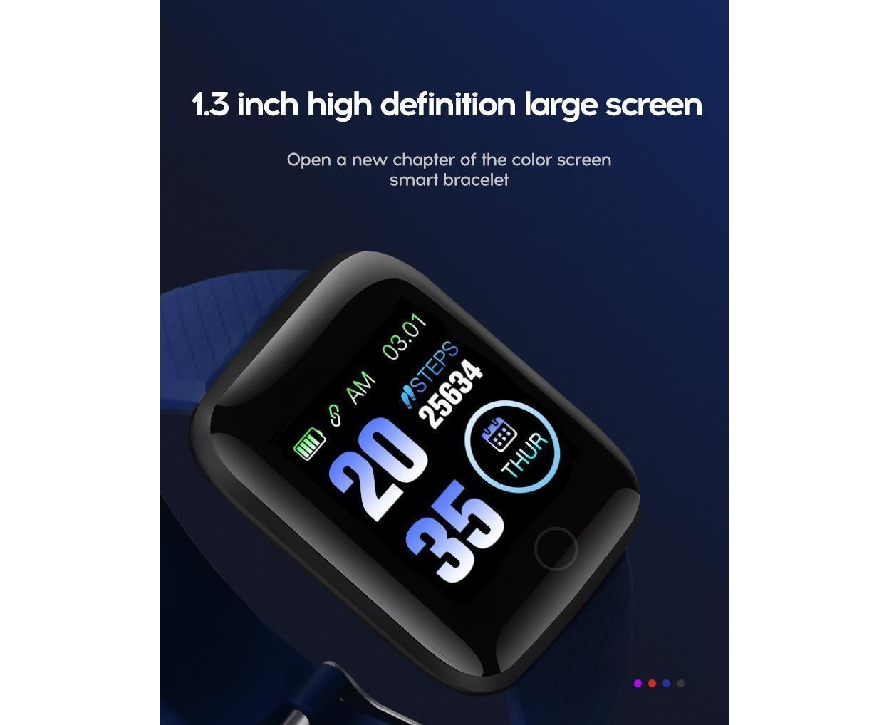 116Plus Sports Android IOS Bluetooth Touch Water Resistant Screen Fitness Tracker Smart Wrist Bracelet - Black V1263-JX-509