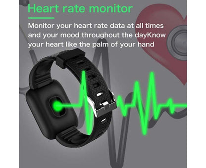 116Plus Sports Android IOS Bluetooth Touch Water Resistant Screen Fitness Tracker Smart Wrist Bracelet - Black V1263-JX-509