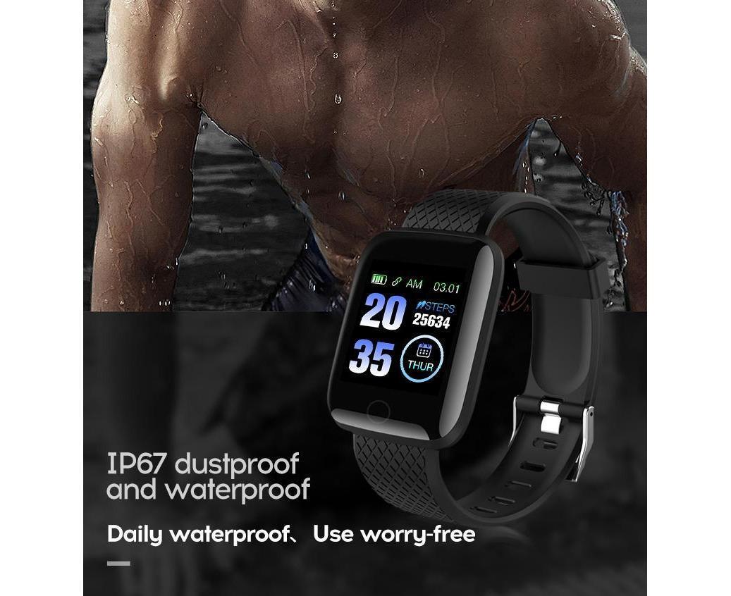 116Plus Sports Android IOS Bluetooth Touch Water Resistant Screen Fitness Tracker Smart Wrist Bracelet - Black V1263-JX-509