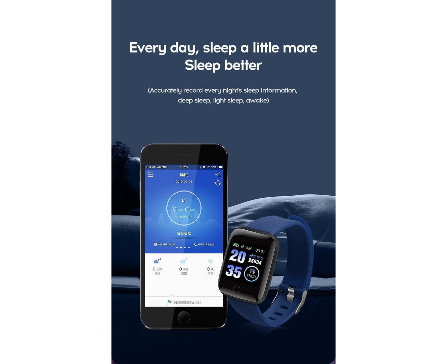 116Plus Sports Android IOS Bluetooth Touch Water Resistant Screen Fitness Tracker Smart Wrist Bracelet - Black V1263-JX-509