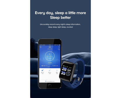 116Plus Sports Android IOS Bluetooth Touch Water Resistant Screen Fitness Tracker Smart Wrist Bracelet - Black V1263-JX-509