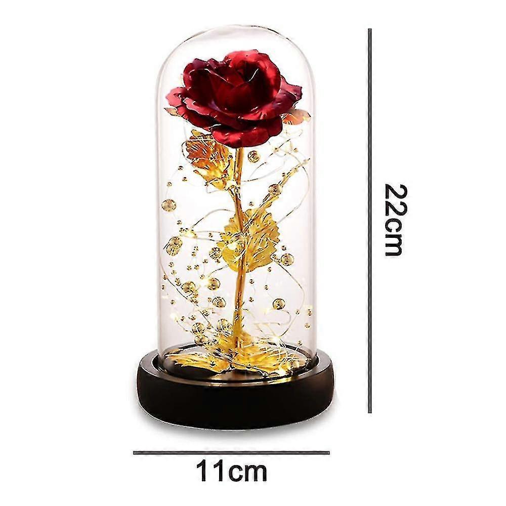 Silk Rose Gold Foil Leaf LED String Lights on Glass Dome with Wooden Base V1263-JX-5093