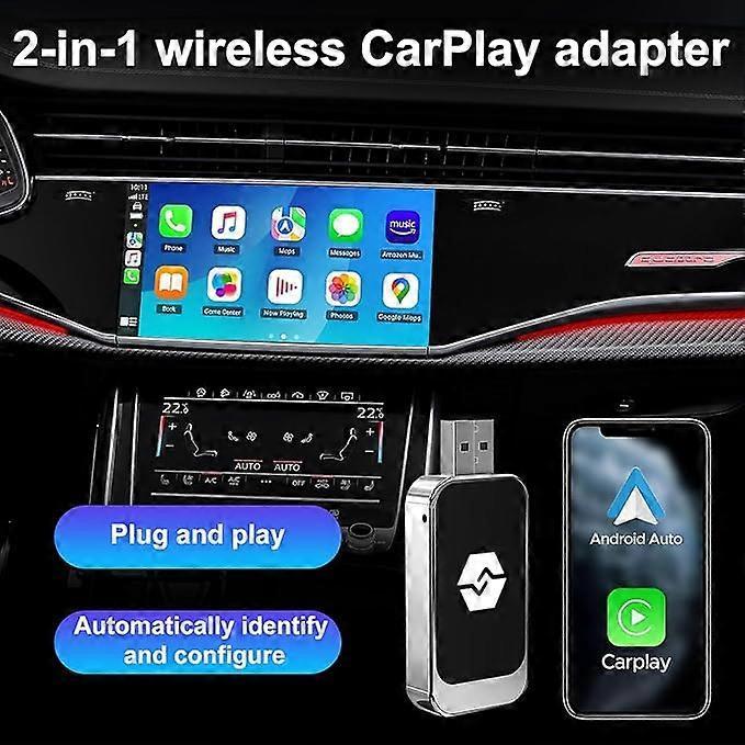 2-in-1 Wireless CarPlay Adapter for CarPlay & Android Auto, Plug & Play Dongle V1263-JX-5094