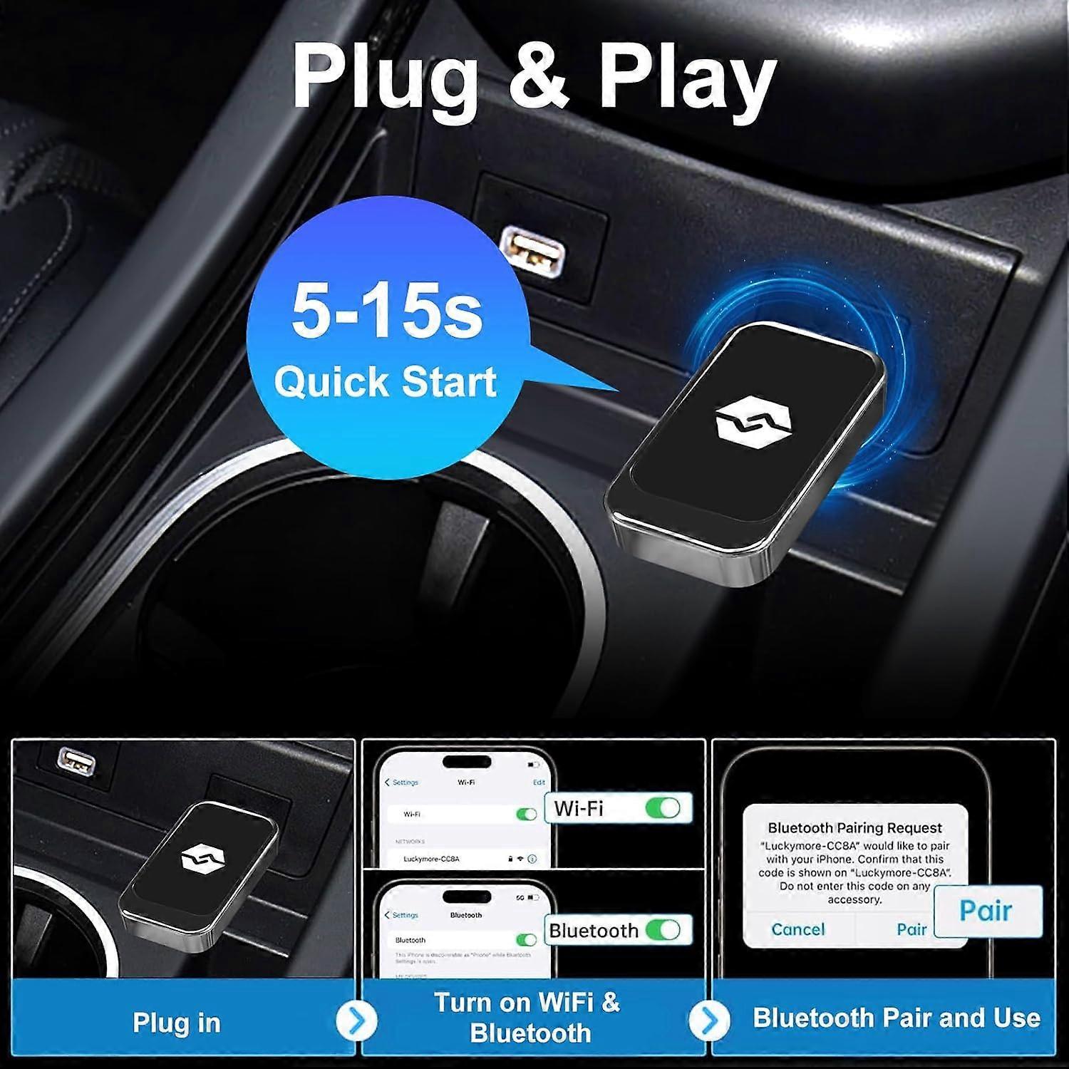 2-in-1 Wireless CarPlay Adapter for CarPlay & Android Auto, Plug & Play Dongle V1263-JX-5094