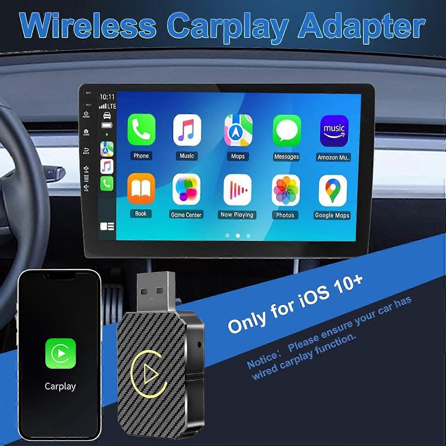 Wireless CarPlay Adapter, Convert Wired CarPlay to Wireless Plug & Play Dongle V1263-JX-5098