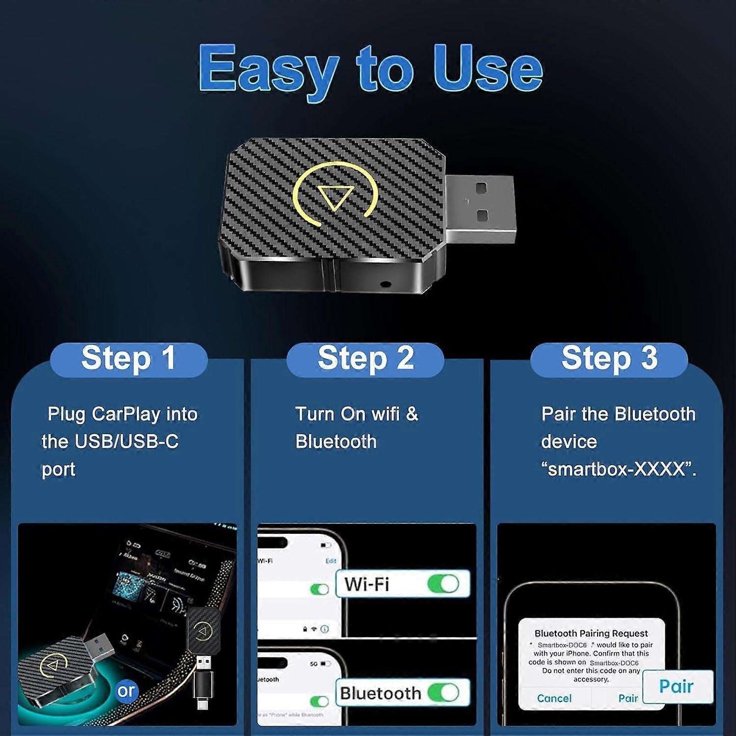Wireless CarPlay Adapter, Convert Wired CarPlay to Wireless Plug & Play Dongle V1263-JX-5098