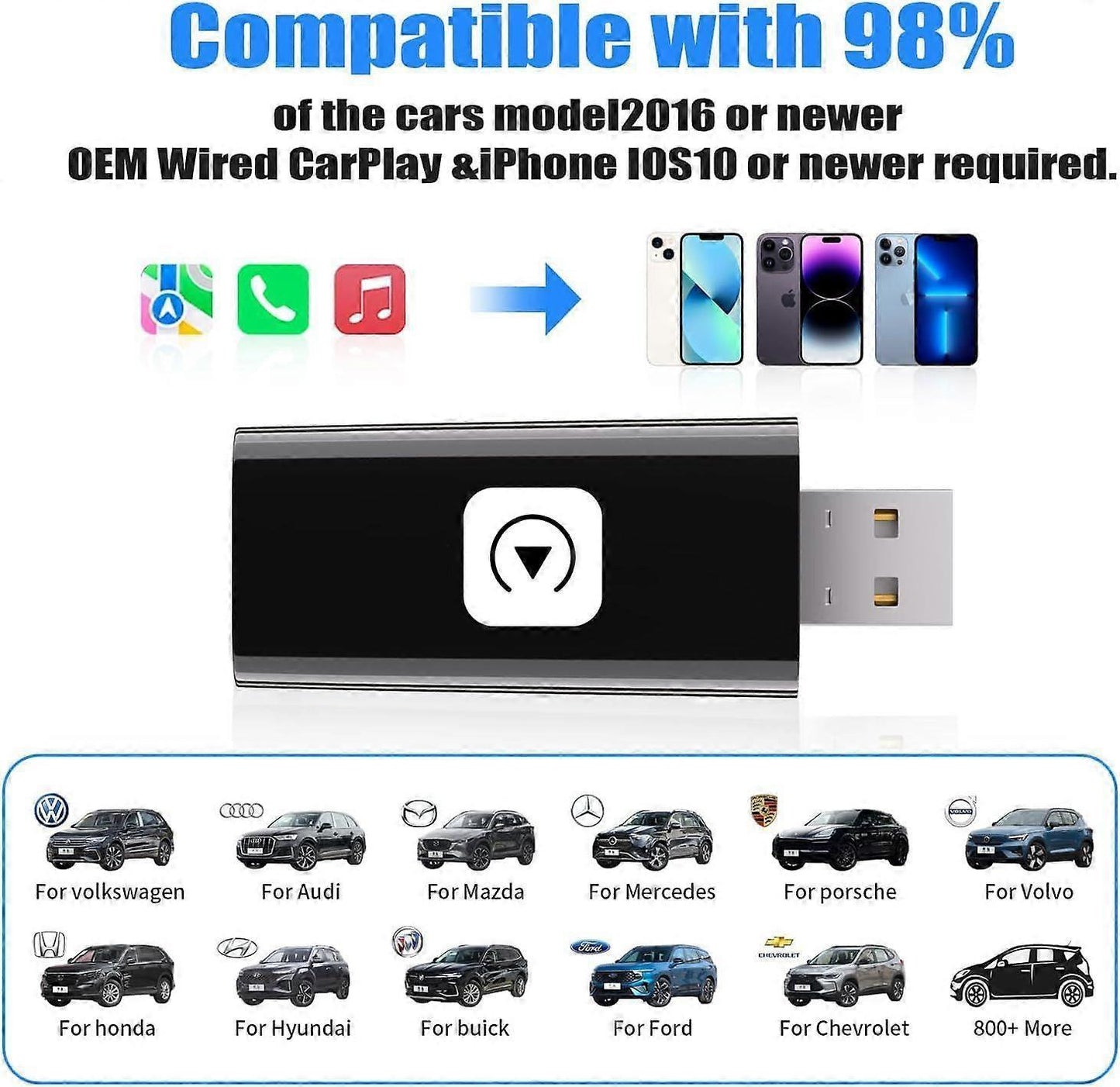 Wireless CarPlay Adapter, Fast & Compact CarPlay Dongle Converter V1263-JX-5100