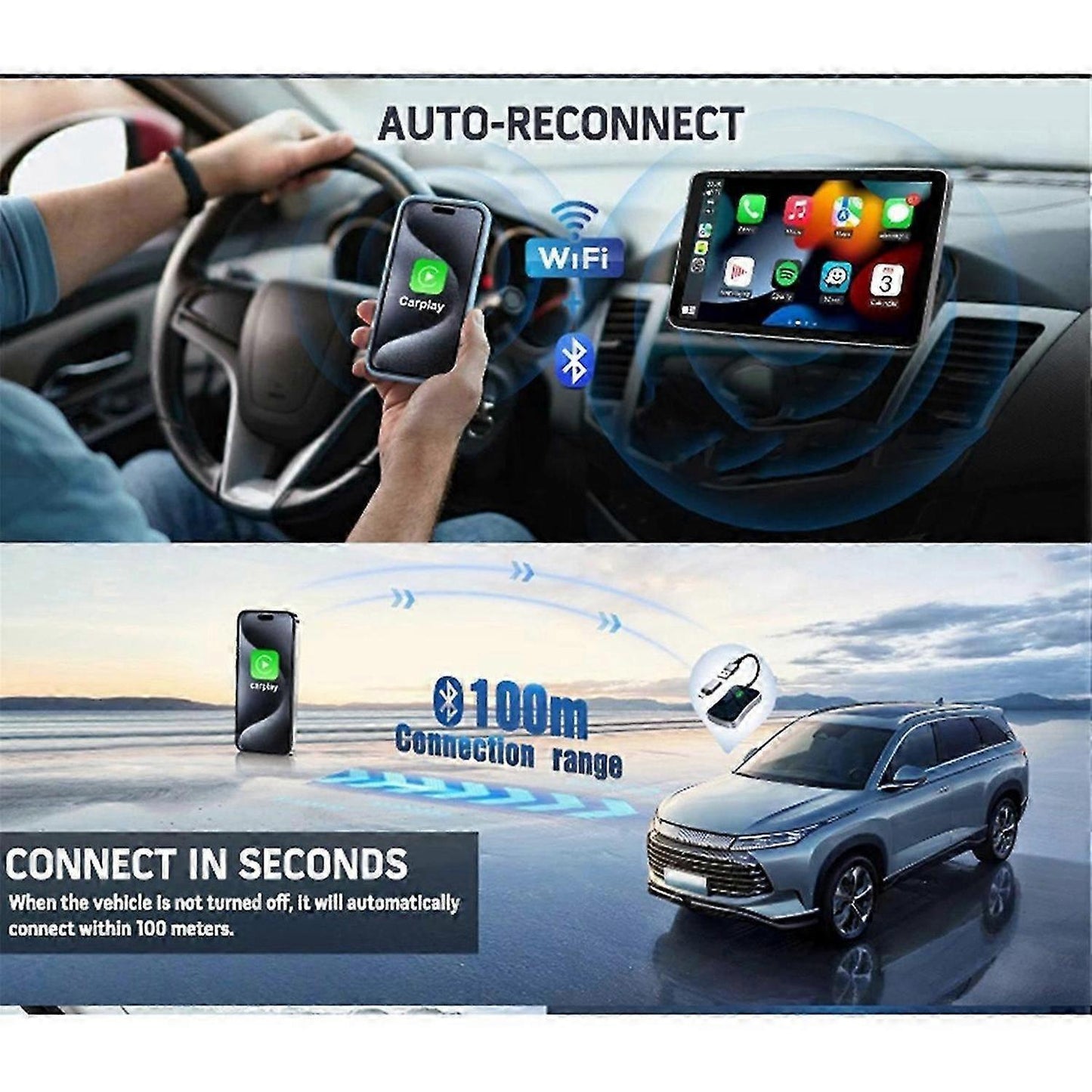 Wireless CarPlay Adapter, Upgrade Wired CarPlay to Wireless Easily V1263-JX-5101