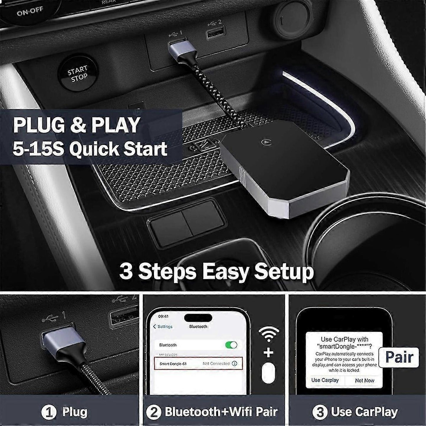 Wireless CarPlay Adapter, Upgrade Wired CarPlay to Wireless Easily V1263-JX-5101