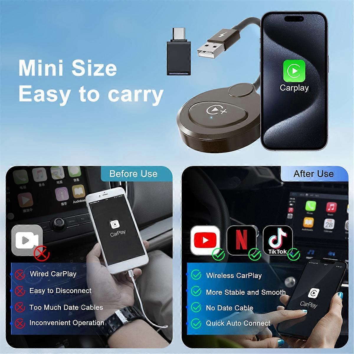 Wireless CarPlay Adapter, Compact Plug & Play Upgrade for CarPlay V1263-JX-5103